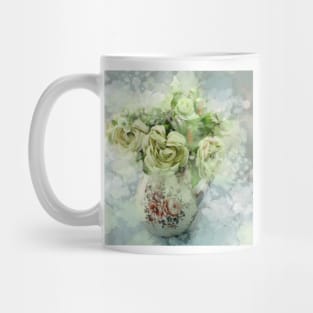 1980s mint green grey impressionism still life watercolor flowers Mug